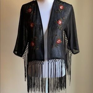 BEAUTIFUL Embroidered Tassle Kimono, Coverup Sz S